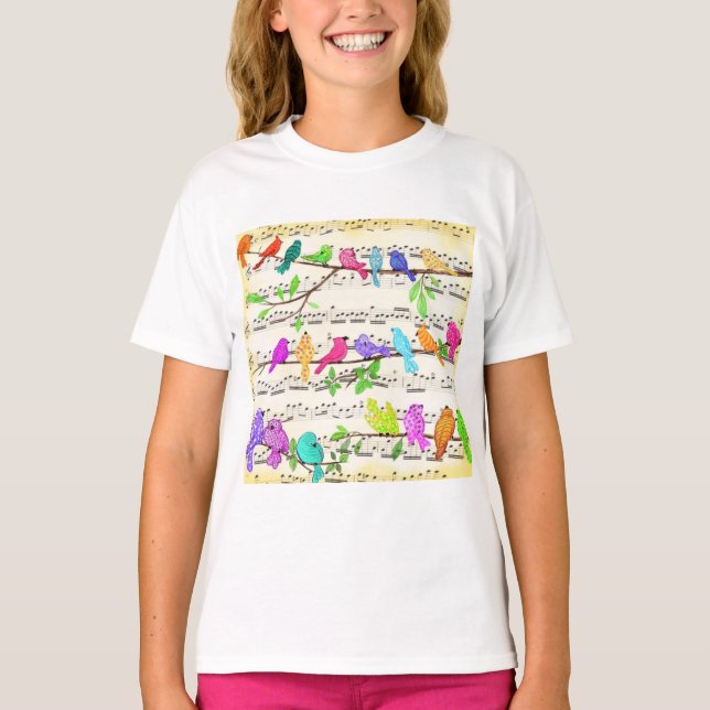 Colourful Musical Birds Symphony - Happy Fun Melod T-Shirt (Front)
