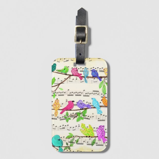 Colourful Musical Birds Symphony Luggage Tag (Front Vertical)