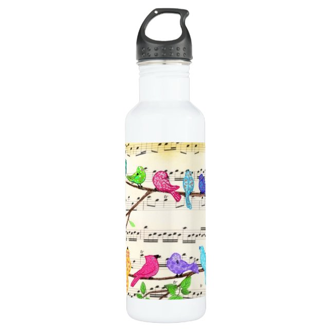 Colourful Musical Birds Water Bottle Spring (Front)