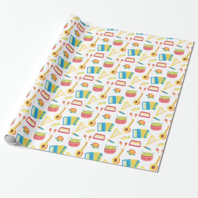 Colourful Musical Instruments Pattern For Kids Wrapping Paper (Unrolled)