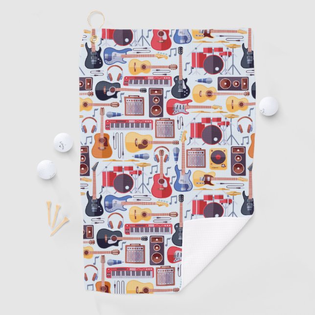 Colourful musical instruments pattern golf towel (InSitu)