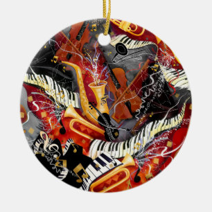 Colourful Musical Instruments, Sax, Trumpet, Julee Ceramic Tree Decoration