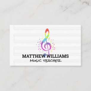 Colourful Musical Note and Music Sheets Business Card