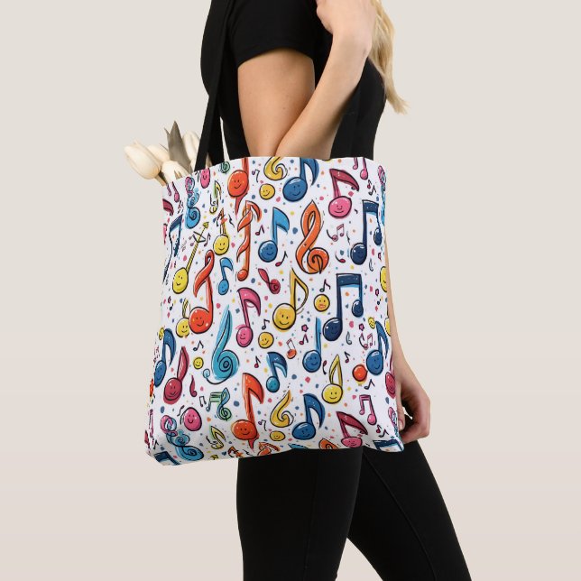 Colourful Musical Note Doodles Tote Bag (Close Up)