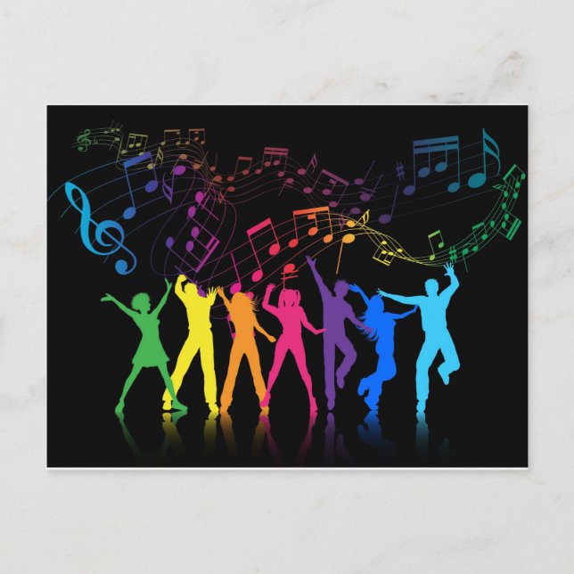 Colourful Musical Notes and Dancers Postcard (Front)