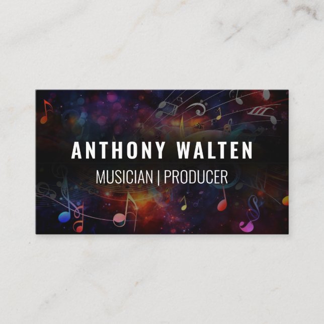 Colourful Musical Notes Background Business Card (Front)