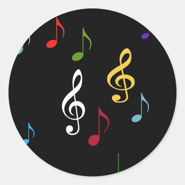 Colourful Musical Notes Classic Round Sticker (Front)