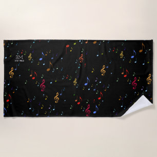 Colourful Musical notes on a cool black Beach Towel