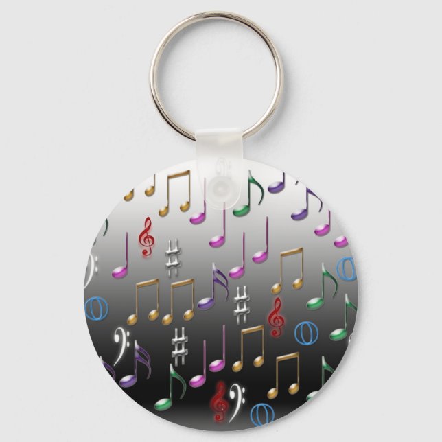 Colourful musical notes on grey background key ring (Front)