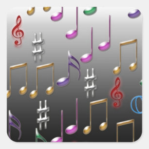 Colourful musical notes on grey background square sticker