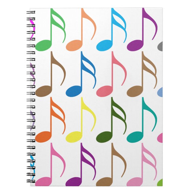 Colourful musical notes pattern notebook (Front)