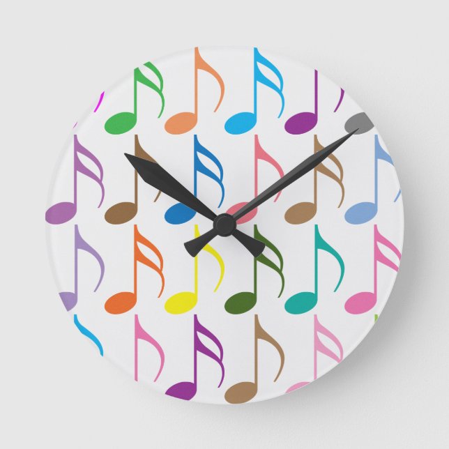 Colourful musical notes pattern round clock (Front)