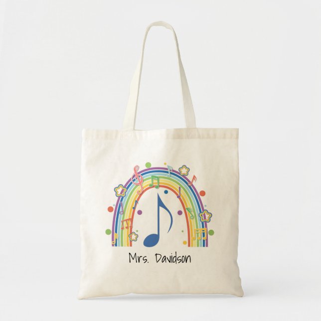 Colourful Musical Notes Rainbow Teachers Gift Tote Bag (Front)