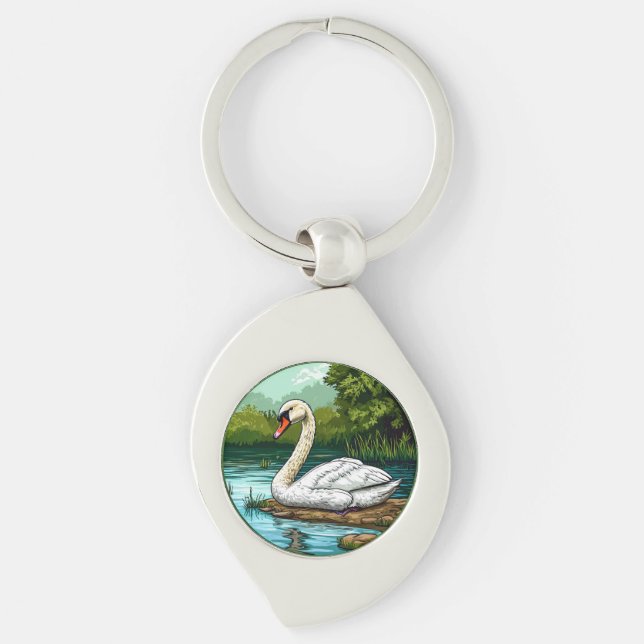 Colourful Mute swan Bird Key Ring (Front)