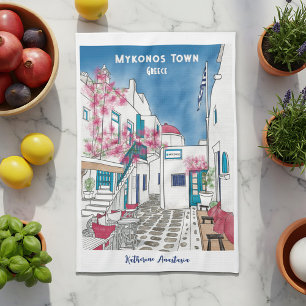 Colourful Mykonos Greece Personalised Tea Towel