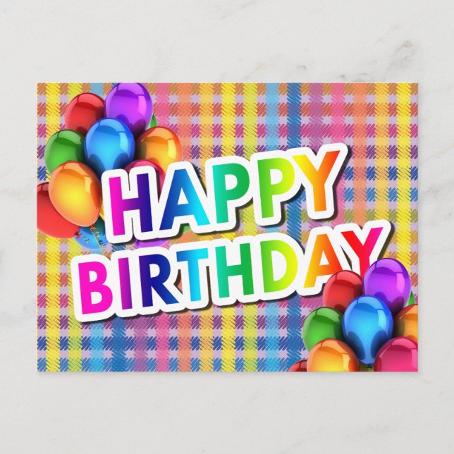 Colourful Mylar Balloons HAPPY BIRTHDAY Postcard (Front)