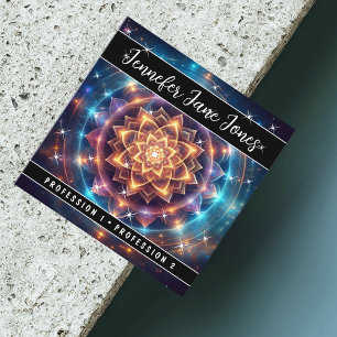 Colourful Mystic Floral Nebula Glitter Stars Square Business Card
