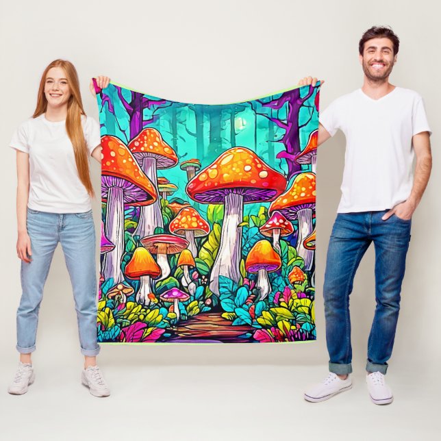 Colourful Mystic Shroom Artwork Fleece Blanket (In Situ)