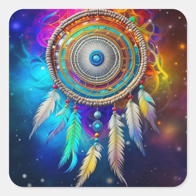 Colourful Mystical Dreamcatcher  Square Sticker (Front)