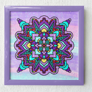 Colourful Mystical Mandala in Purple and Blue Poster