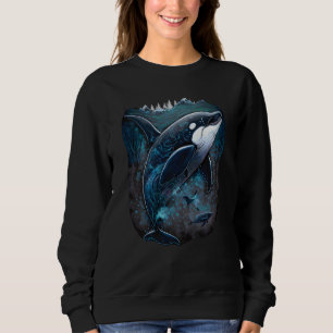 Colourful mystical orca whale watching dolphin pot sweatshirt
