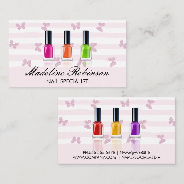 Colourful Nail Polish Bottles Business Card (Front/Back)