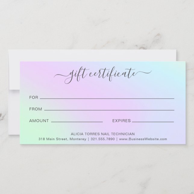 Colourful Nail Salon Holographic Gift Certificate (Front)