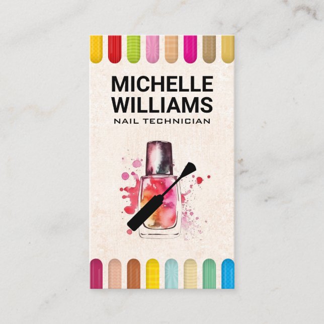 Colourful Nails | Nail Polish Bottle and Brush Business Card (Front)