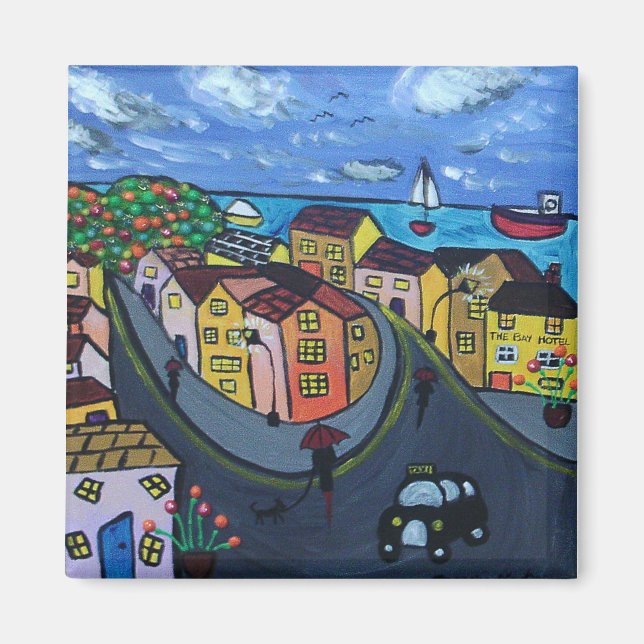 Colourful, Naive View of Robin Hood's Bay Magnet (Front)