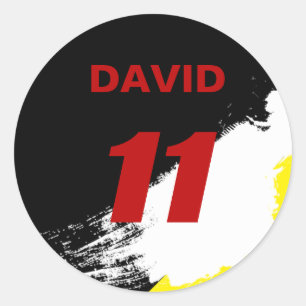 Colourful Name and Number Sports Classic Round Sticker