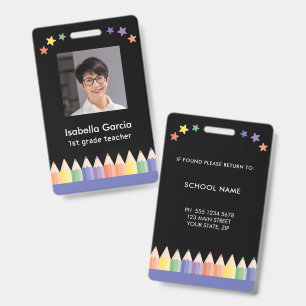 Colourful Name School Teacher badge ID Badge
