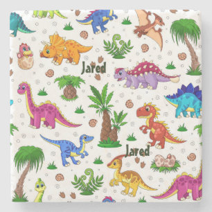 Colourful Name Seamless Pattern Dinosaur Stone Coaster