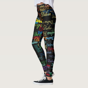 colourful names pattern personalised black leggings