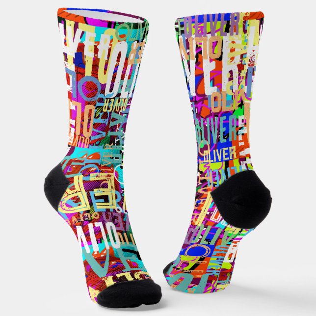 Colourful Names Replicated Art Pattern Typography  Socks (Angled)