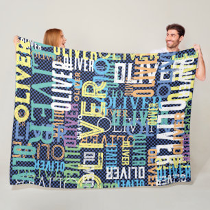 Colourful Names Replicated over chequered pattern Fleece Blanket