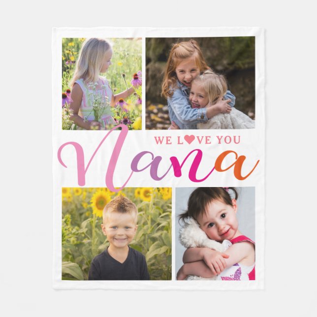 Colourful Nana We Love You Photo Collage Fleece Blanket (Front)