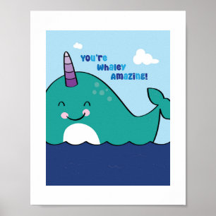 Colourful Narwhal Illustration - Ocean Animal Art Poster