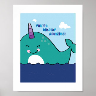 Colourful Narwhal Illustration - Ocean Animal Art Poster