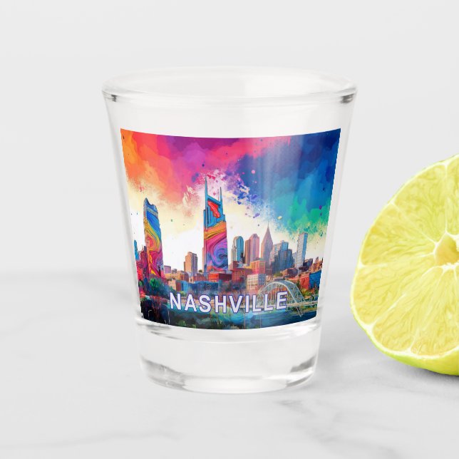 Colourful Nashville Skyline Abstract Art Shot Glass (Front)
