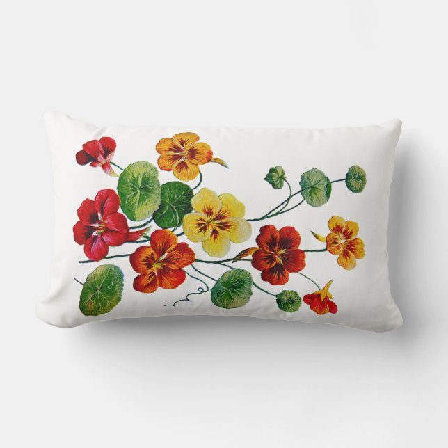 Colourful Nasturtiums Faux Embroidered Pillow (Front)
