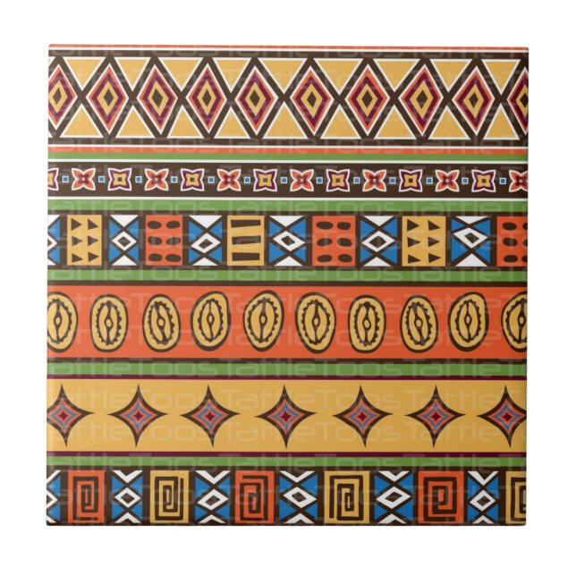 Colourful Native Tribal Pattern Ceramic Tile  (Front)
