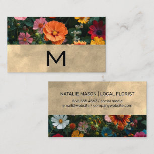 Colourful Natural Flowers Monogram Business Card