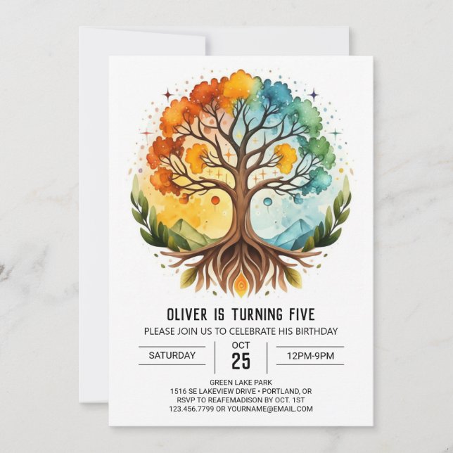 Colourful Natural Tree of Life Birthday Invitation (Front)