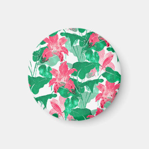Colourful Nature Flowers Leaves Pattern Magnet