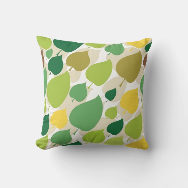 Colourful Nature Pattern Green Yellow Leaves Cushion (Front)