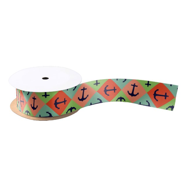Colourful nautical anchor satin ribbon (Spool)