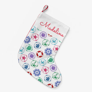 Colourful Nautical Pattern Add Your Name Small Christmas Stocking