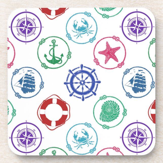 Colourful Nautical Pattern Coaster (Front)