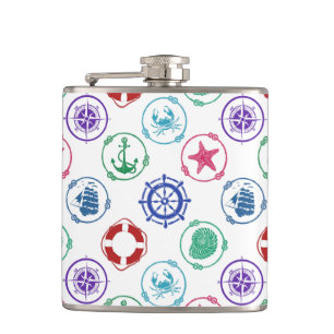 Colourful Nautical Pattern Hip Flask