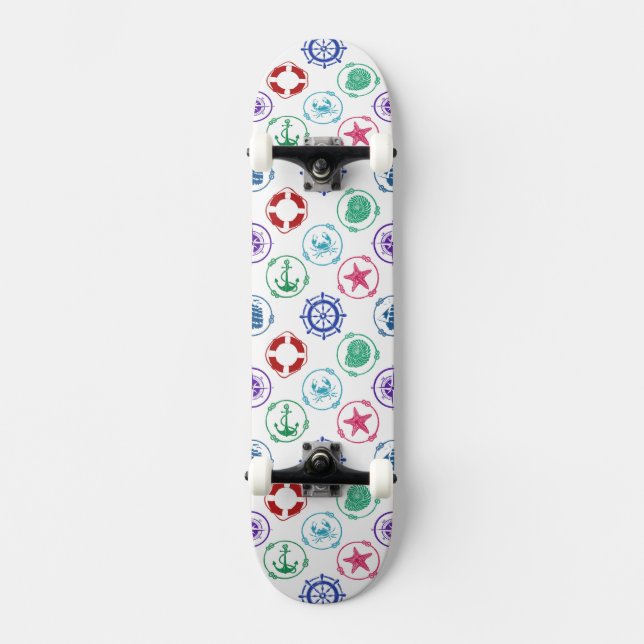 Colourful Nautical Pattern Skateboard (Front)
